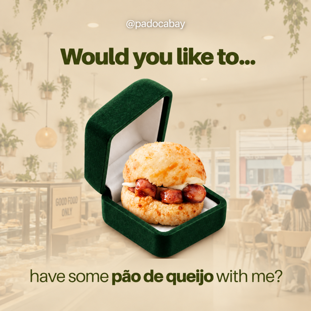 Convite romântico com pão de queijo