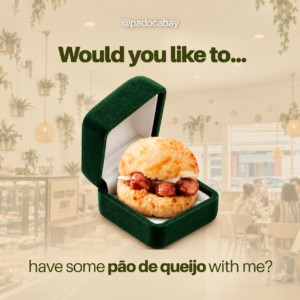 Convite romântico com pão de queijo